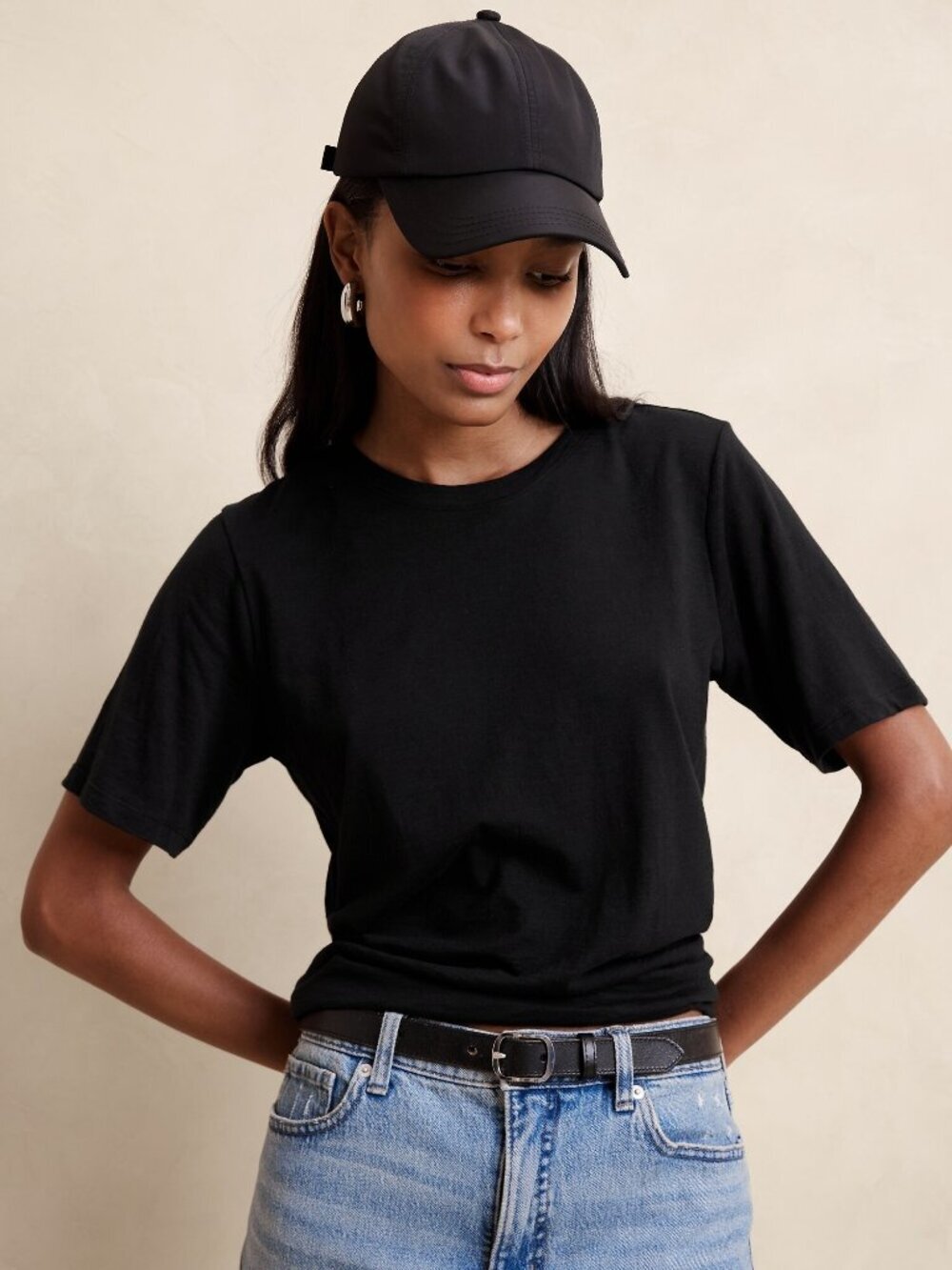 Banana Republic Malibu Slub T-Shirt Short Sleeve Black Small #A2442